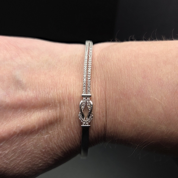 Brand New Sterling Silver 925 With 18K White Gold Plated Bangle Bracelet - Picture 4 of 10